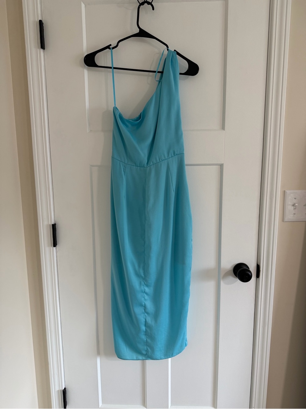 NWT DO+BE One-Shoulder Blue Draped Cocktail MIDI Dress Medium - Picture 5 of 5